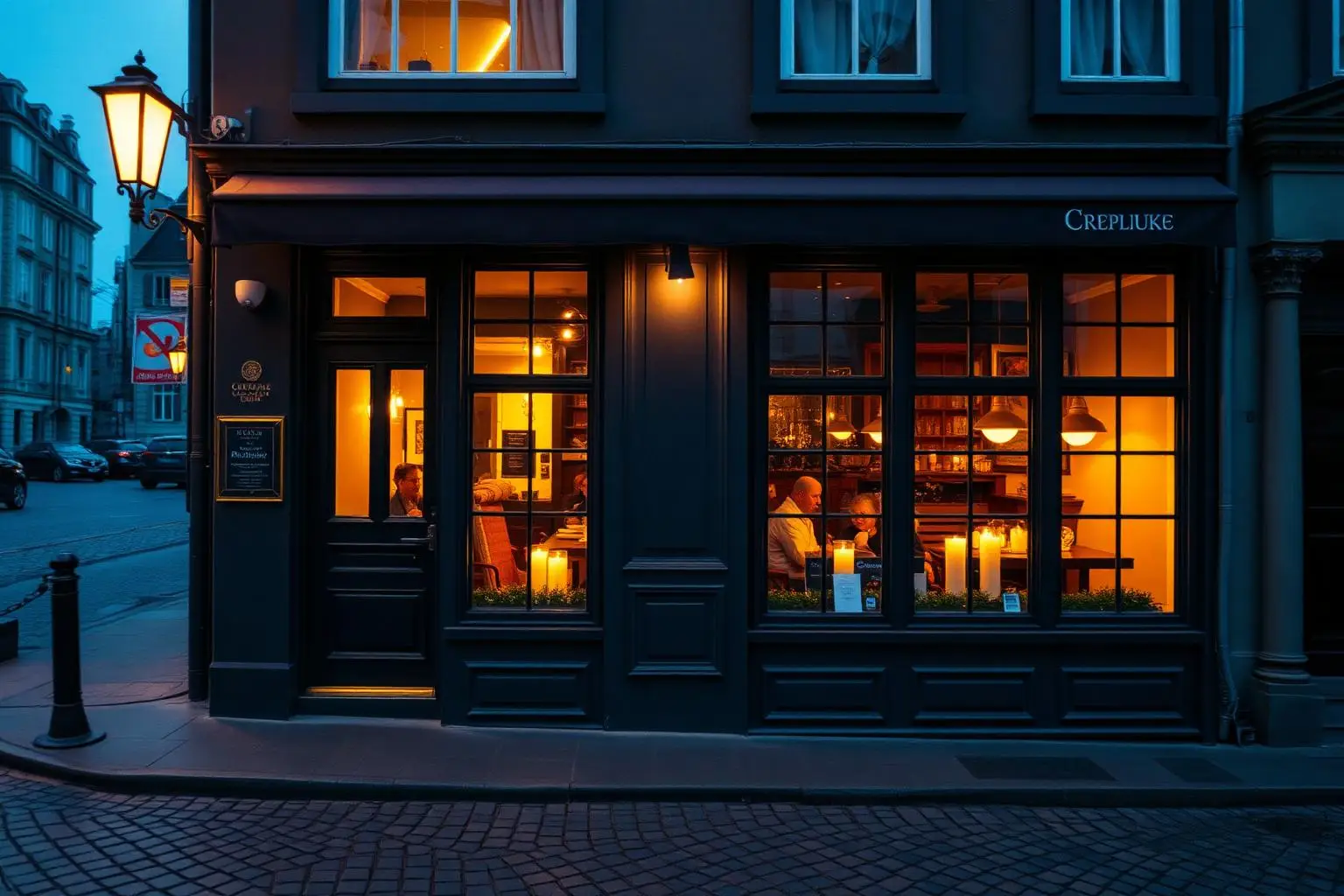 Listen to Baljit — Solli plass facade at blue hour, warm window light on cobblestones